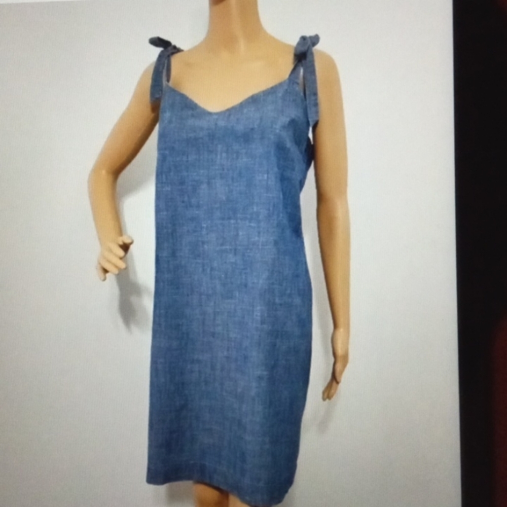 J. Crew Chambray Tie Top Tab Dress Sz Medium